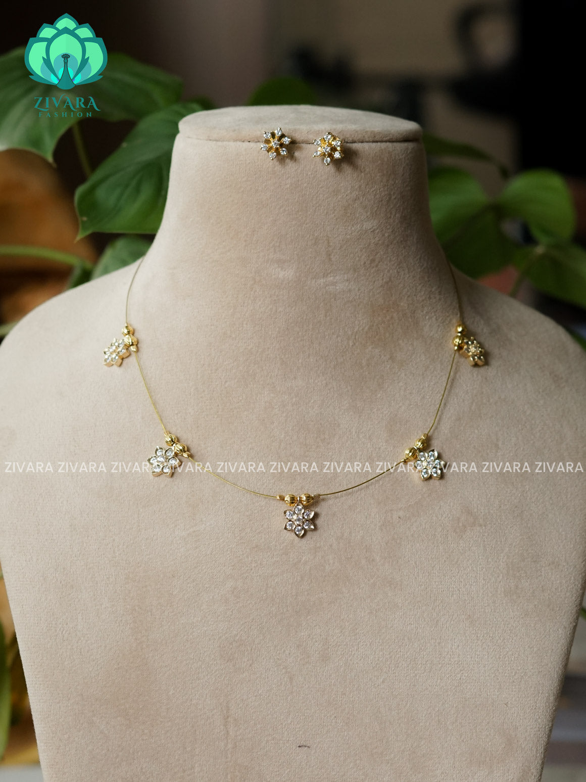 BIG STAR - TAMARA WITH STUDS - INVISIBLE MINIMAL ELEGANT HANDMADE NECKLACE WITH BRILLIANT FINISH MOTIFS- ZIVARA FASHION