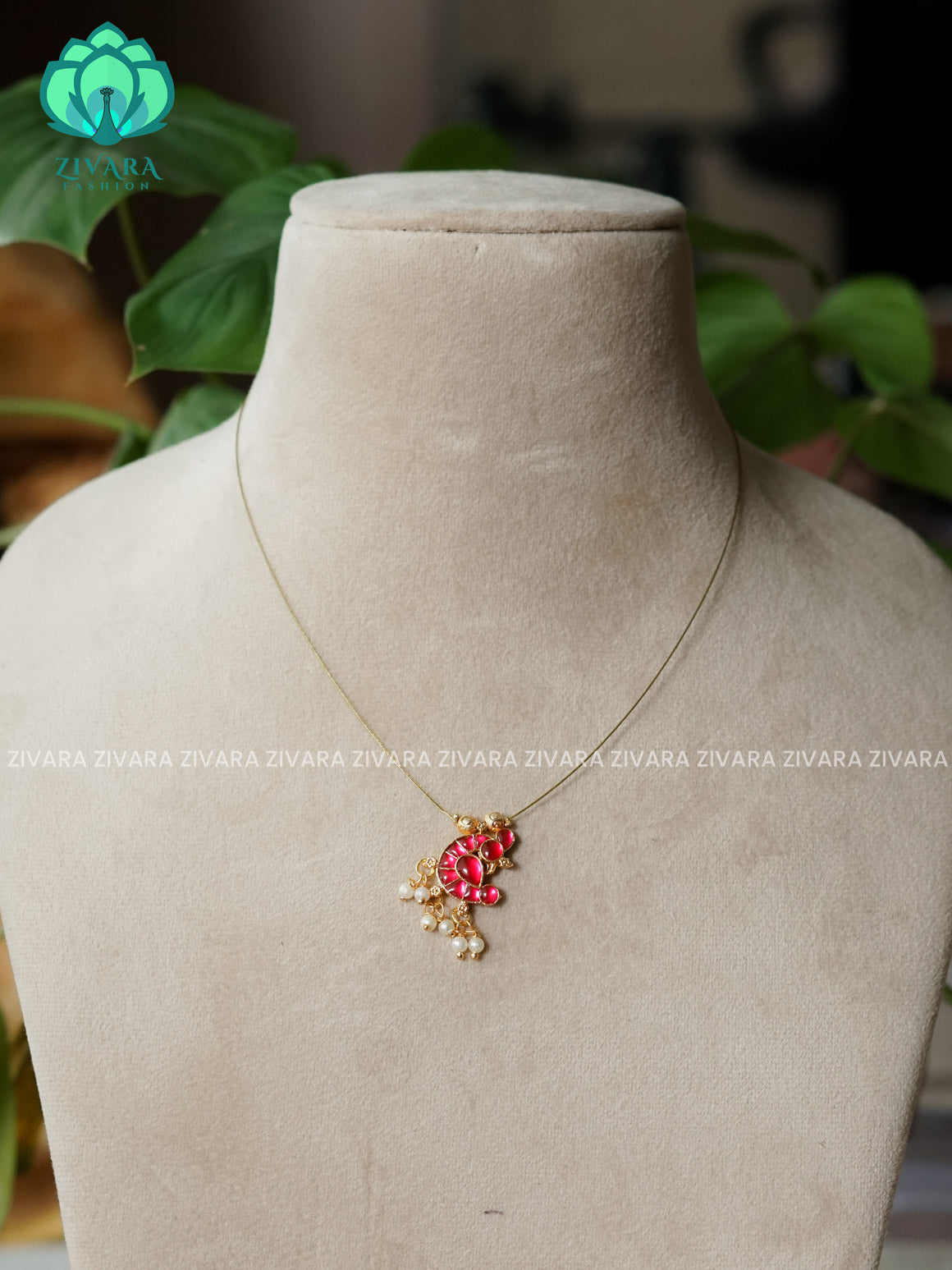 PINK - LONG PEACOCK TAMARA - INVISIBLE MINIMAL ELEGANT HANDMADE NECKLACE WITH BRILLIANT FINISH MOTIFS- ZIVARA FASHION