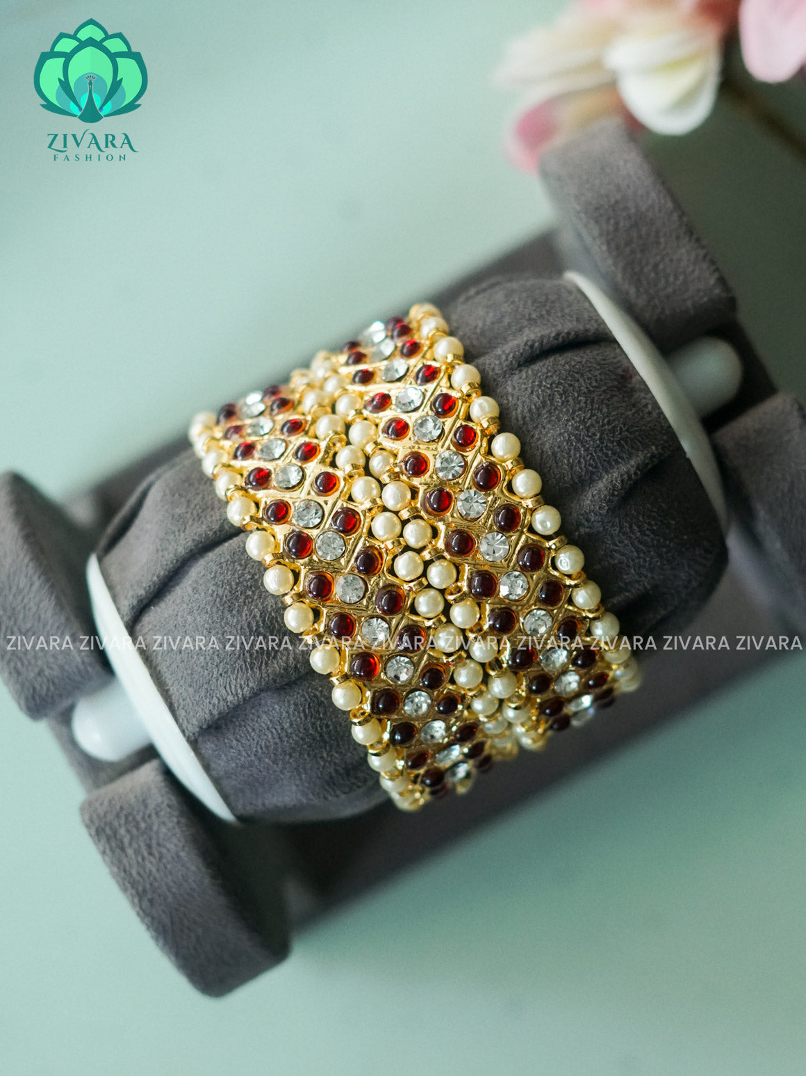 RED and  WHITE - 2 PIECE BHARATHANATYAM DANCE KEMP BANGLES  -ZIVARA FASHION