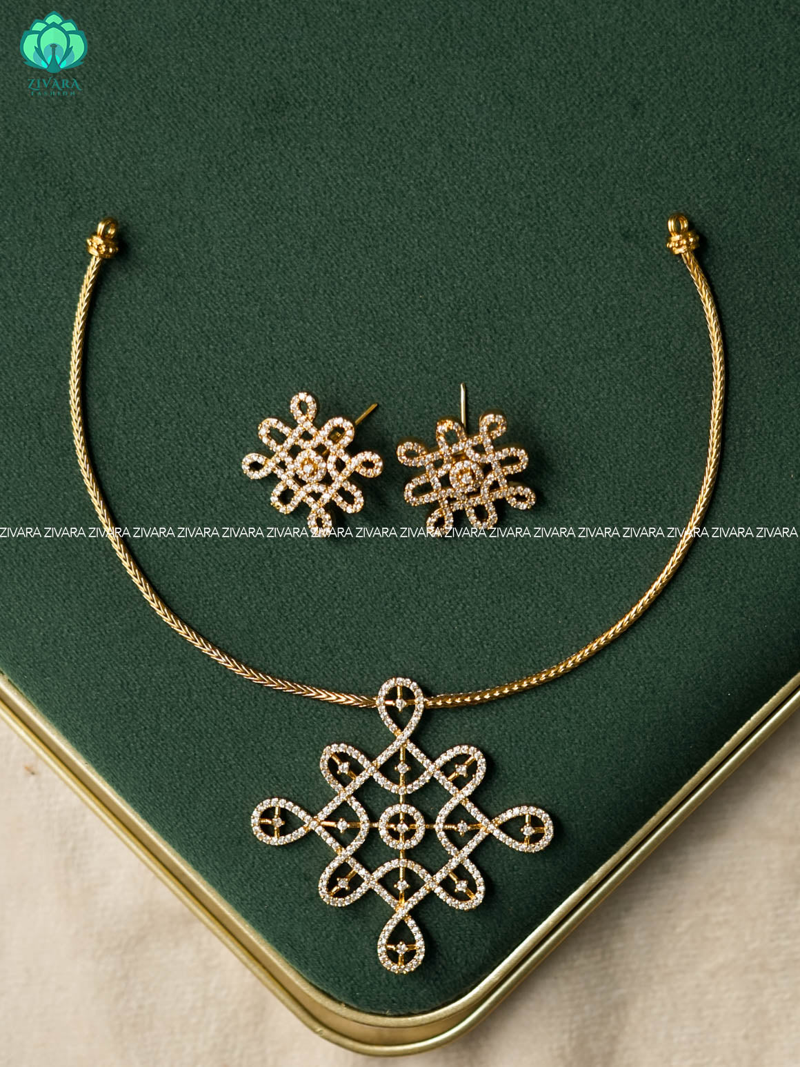 KOLAM PENDANT WITH KIDS FRIENDLY Traditional south indian PREMIUM MATTE neckwear with earrings - Zivara Fashion