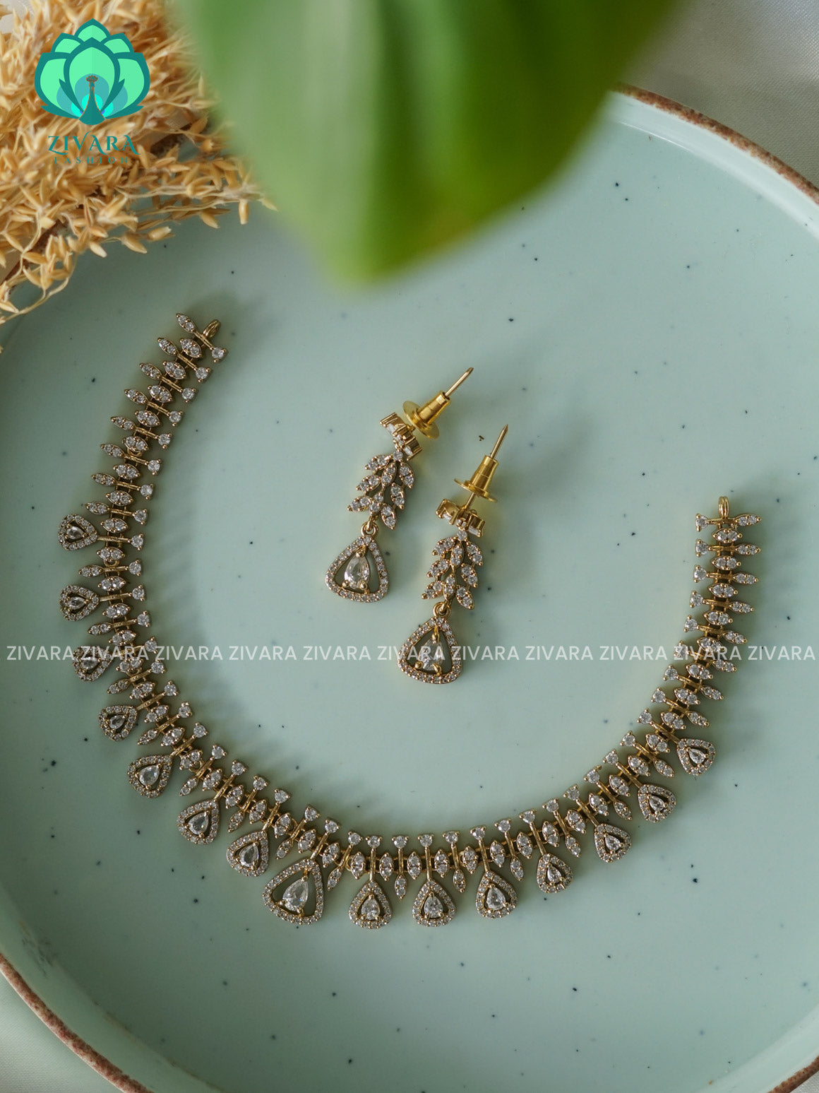 WHITE MOTIF FREE  - stylish and minimal elegant neckwear with earrings- Zivara FashioN