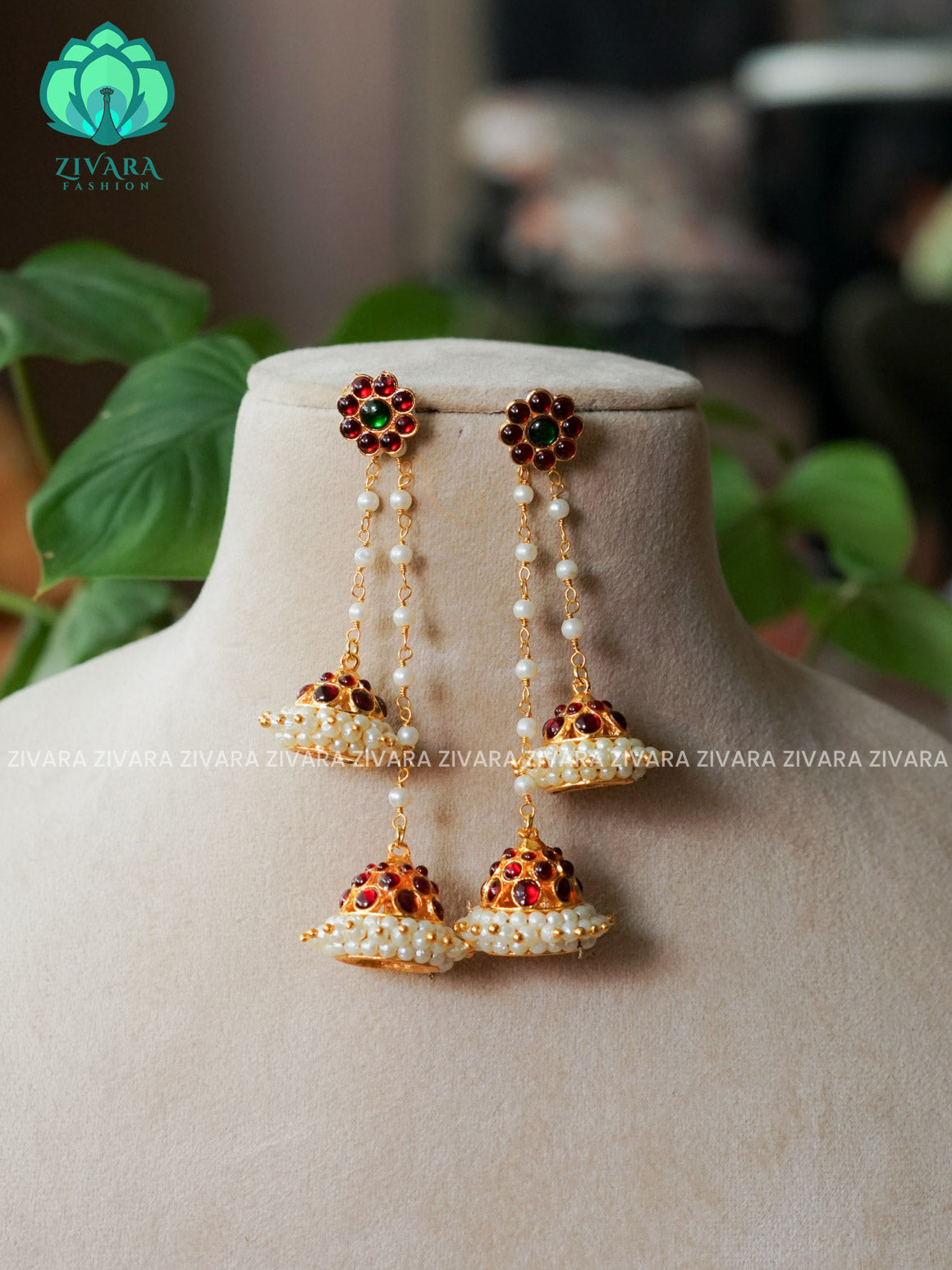 RED AND GREEN - SHWETHA LONG  BIG SIZE - HANDMADE JHUMKAS - latest kemp dance jewellery collection