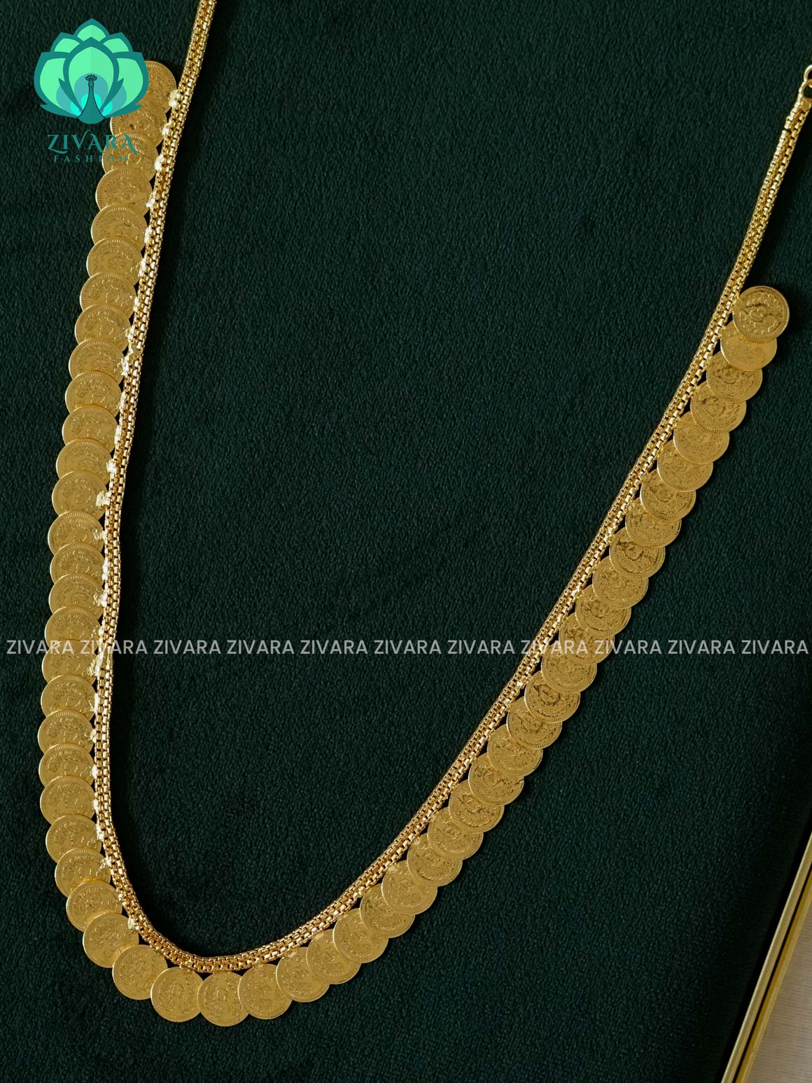 NO STONE COIN- Traditional premium gold polish long haaram/neckwear with earrings- Zivara Fashion