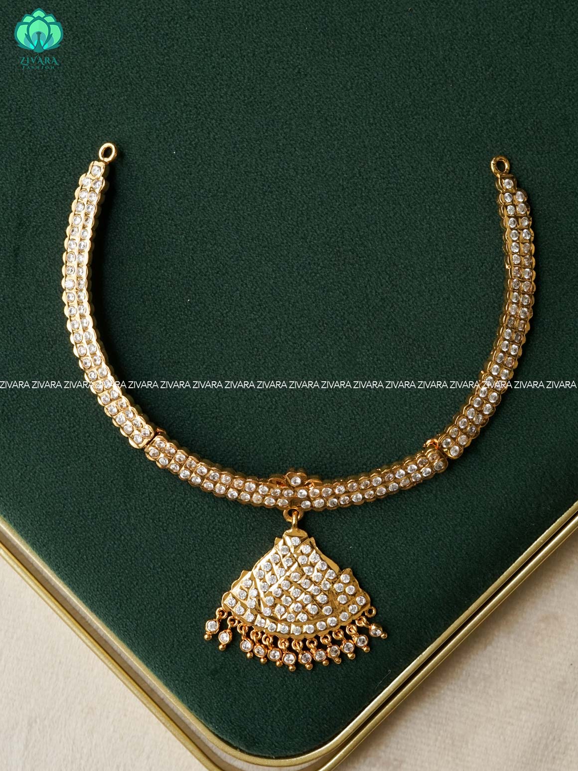 AMBIGAI-WHITE STONE MICROGOLD POLISH ATTIGAI - Zivara Fashion- latest jewellery desigN