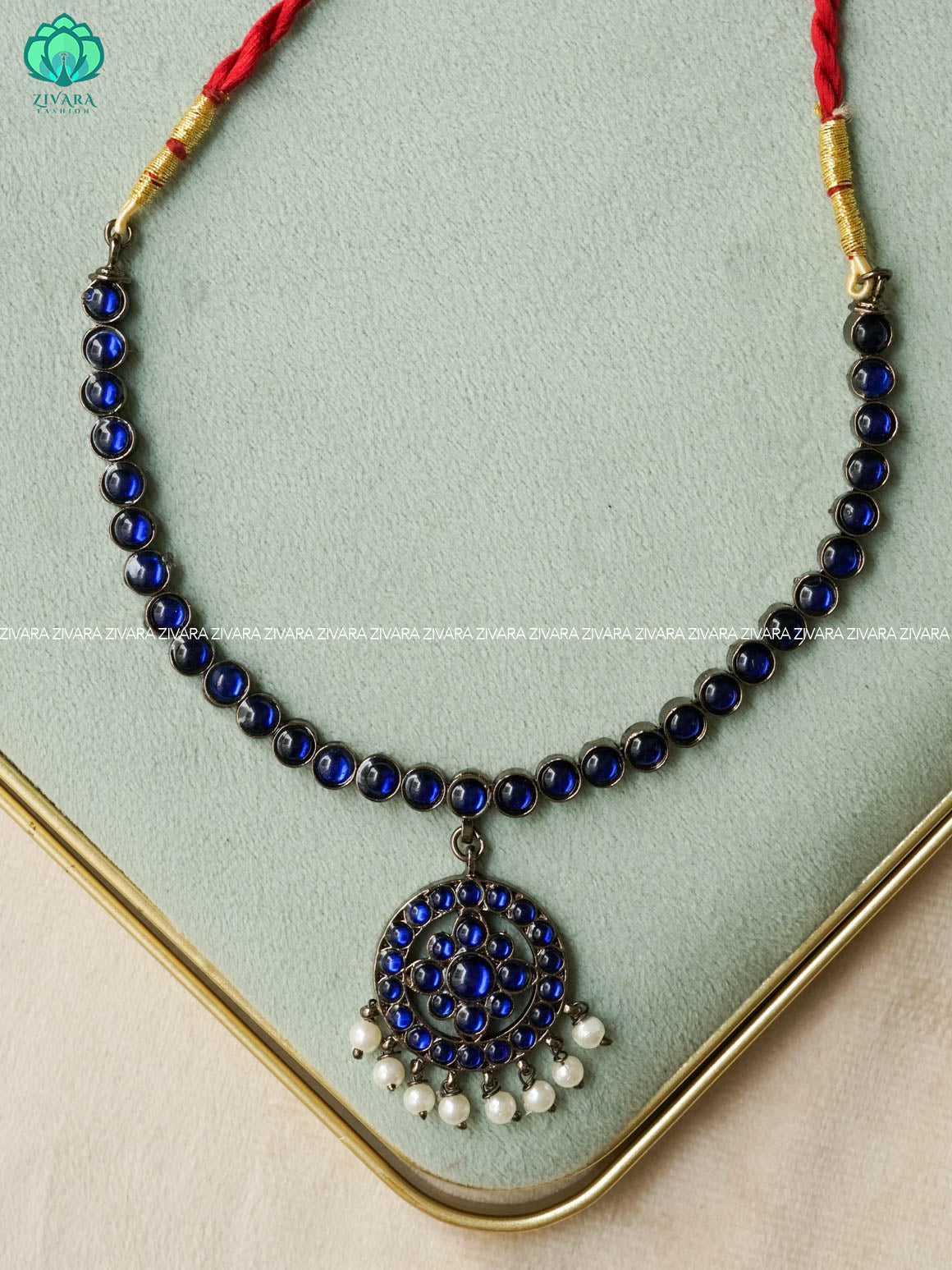 BLUE - ARUDHRA - madhuri - Simple kemp attigai neckwear - latest kemp dance jewellery collection