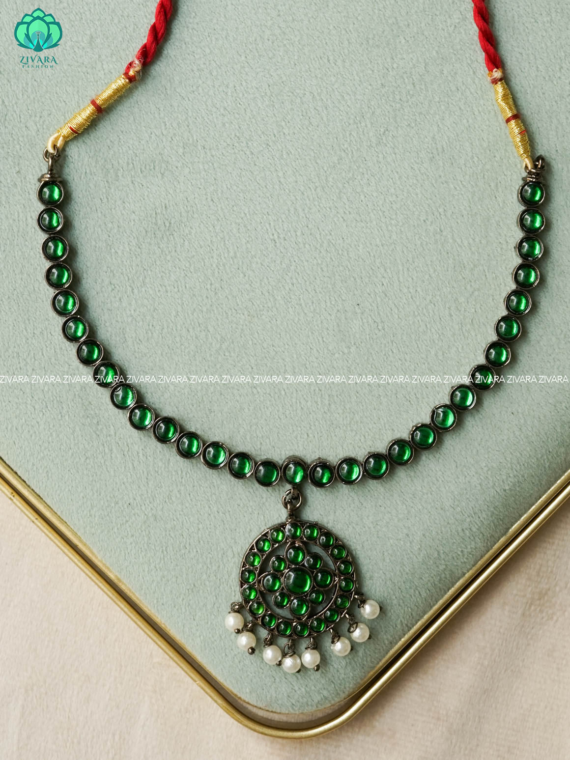 GREEN - ARUDHRA - madhuri - Simple kemp attigai neckwear - latest kemp dance jewellery collection