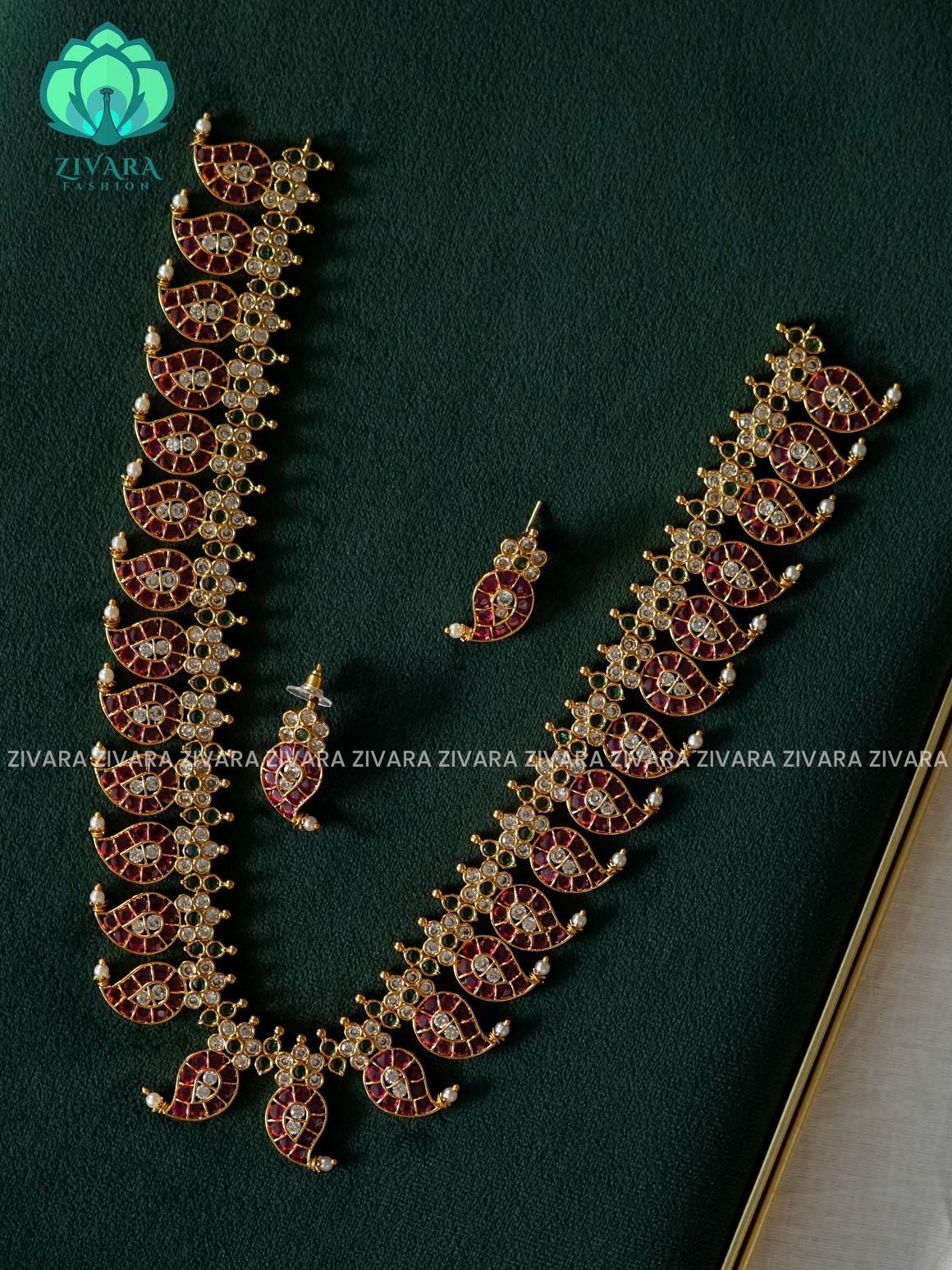 MANGA MOTIF  - Traditional PREMIUM MATTE polish MIDCHEST haaram with earrings- Zivara Fashion