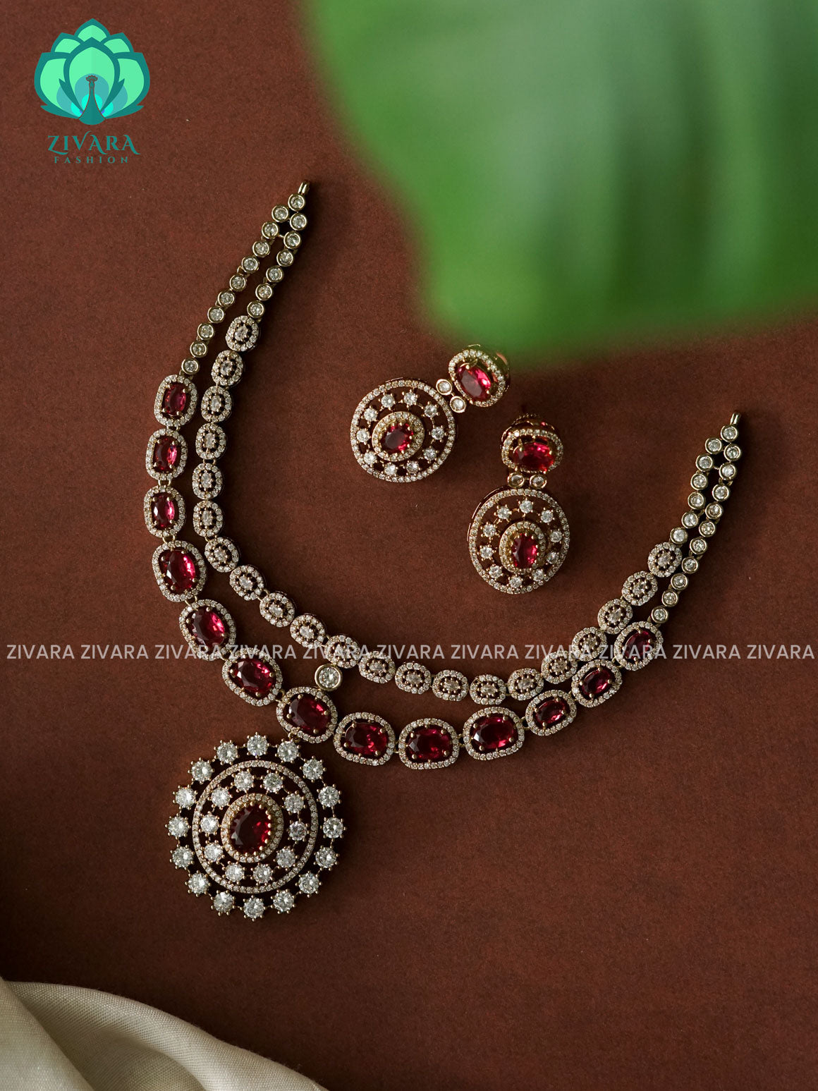 RUBY- Step /layered - SUBTLE GOLD FINISH stylish and minimal elegant neckwear with earrings- Zivara Fashion