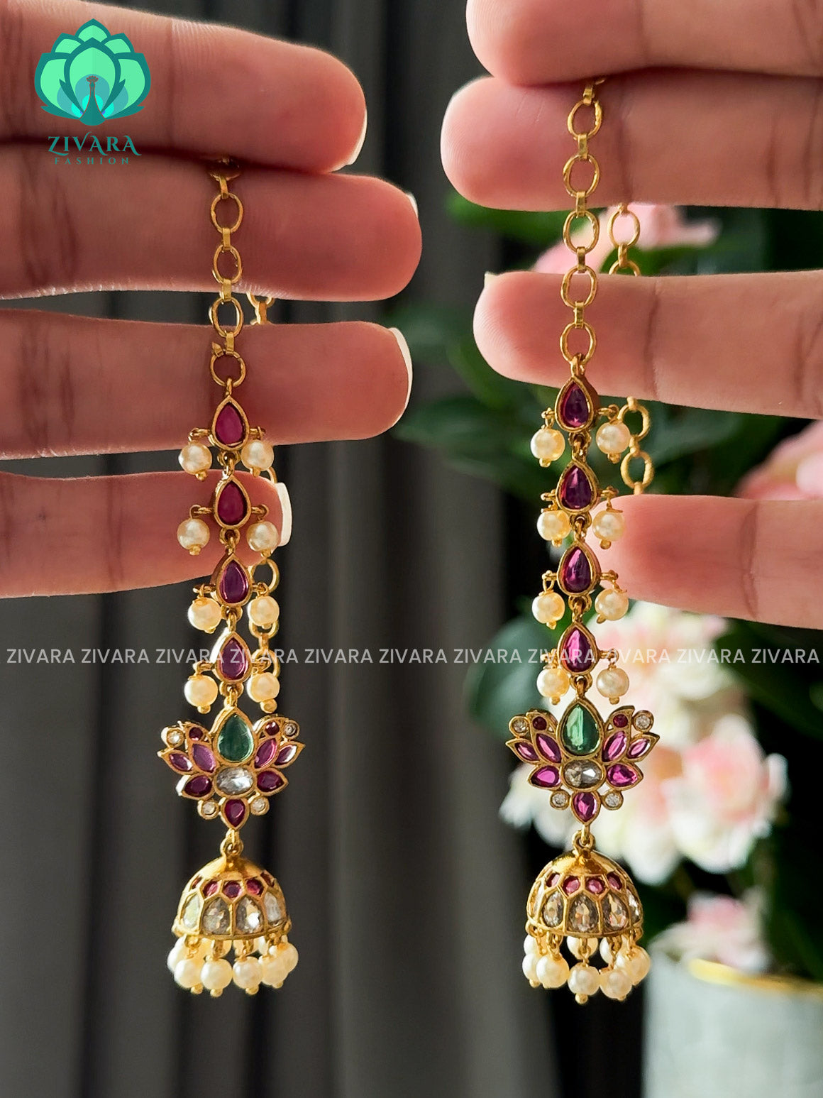 Lotus real kemp jhumka with maatal - latest jewellery collection- zivara fashion