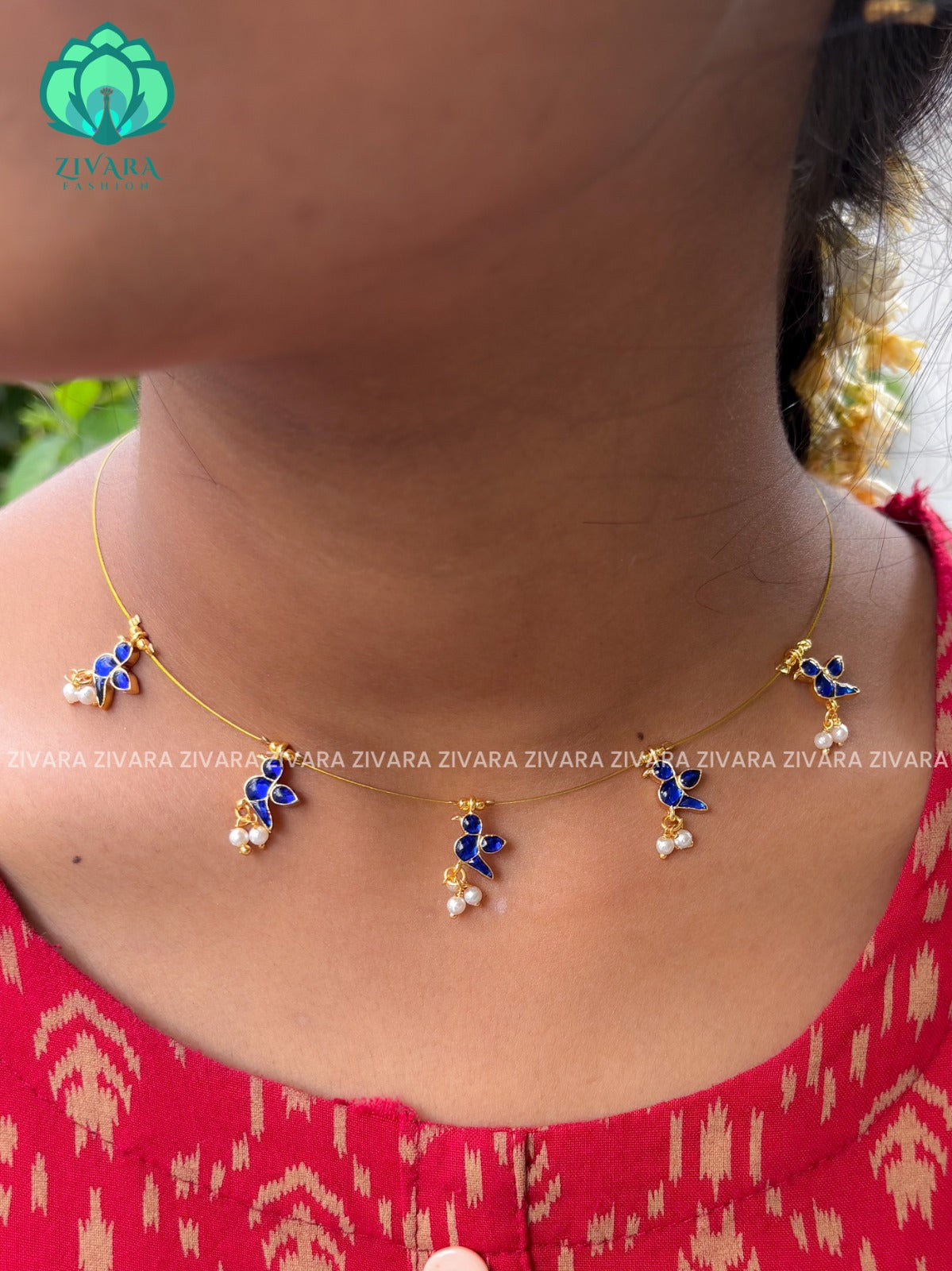 KAMALI - BLUE PARROT - TAMARA INVISIBLE MINIMAL ELEGANT HANDMADE NECKLACE WITH BRILLIANT FINISH MOTIFS- ZIVARA FASHION