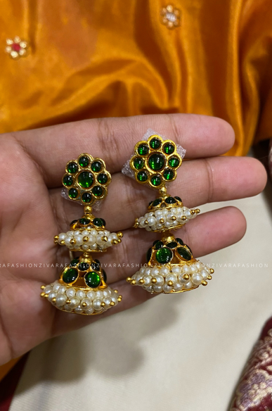 GREEN  -RIYA  - HANDMADE JHUMKAS - latest kemp dance jewellery collection