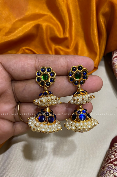 BLUE  -RIYA  - HANDMADE JHUMKAS - latest kemp dance jewellery collection