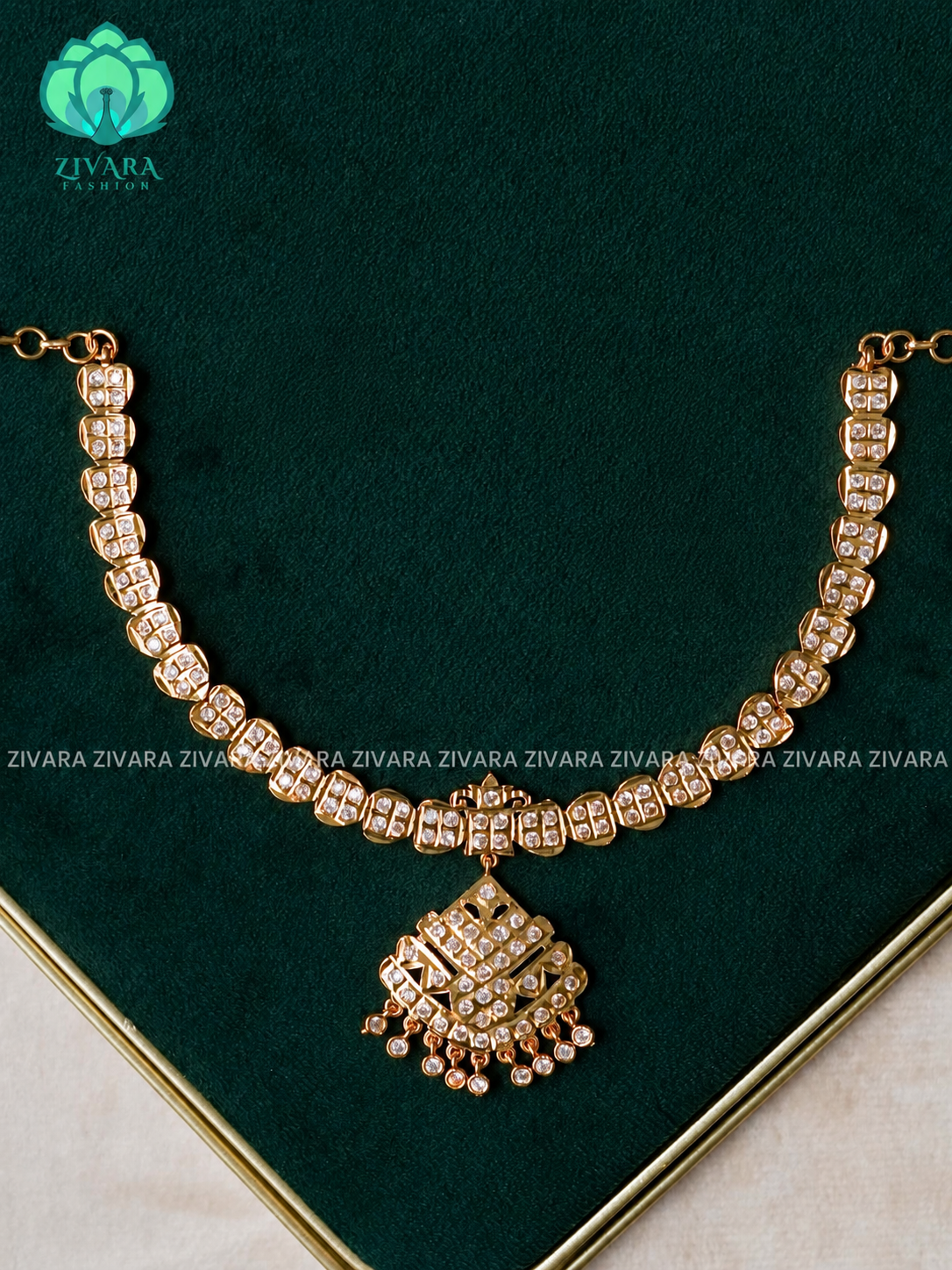 AMBIGAI-WHITE STONE MOTIF MICROGOLD POLISH ATTIGAI - Zivara Fashion- latest jewellery design