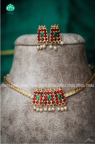 RED AND GREEN - SKANDA - Simple kemp attigai neckwear - latest kemp dance jewellery collection