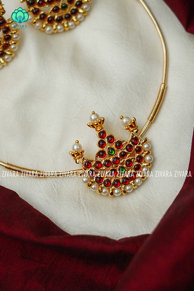 Kairavi- Kemp pipe Neckwear with earrings - south indian customised fusion jewellery