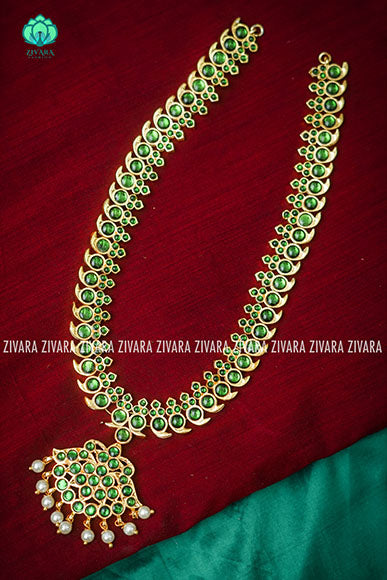 Anuja 2 -midchest length  kemp neckwear  jewellery - Zivara fashion- south indian kemp neckwear for women