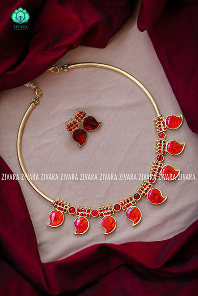 Sundari - Traditional red short palakkad neckwear -south indian kemp neckwear for women