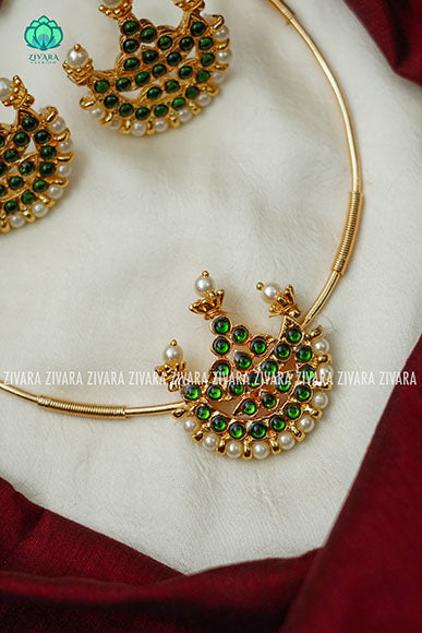 Kairavi- Kemp pipe Neckwear with earrings - south indian customised fusion jewellery