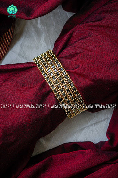 Square stones micro gold finish bangles- zivara fashion-black