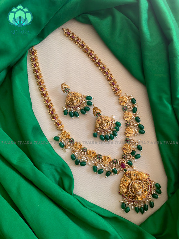 Trending temple long haaram with stones- Premium quality CZ Matte collection