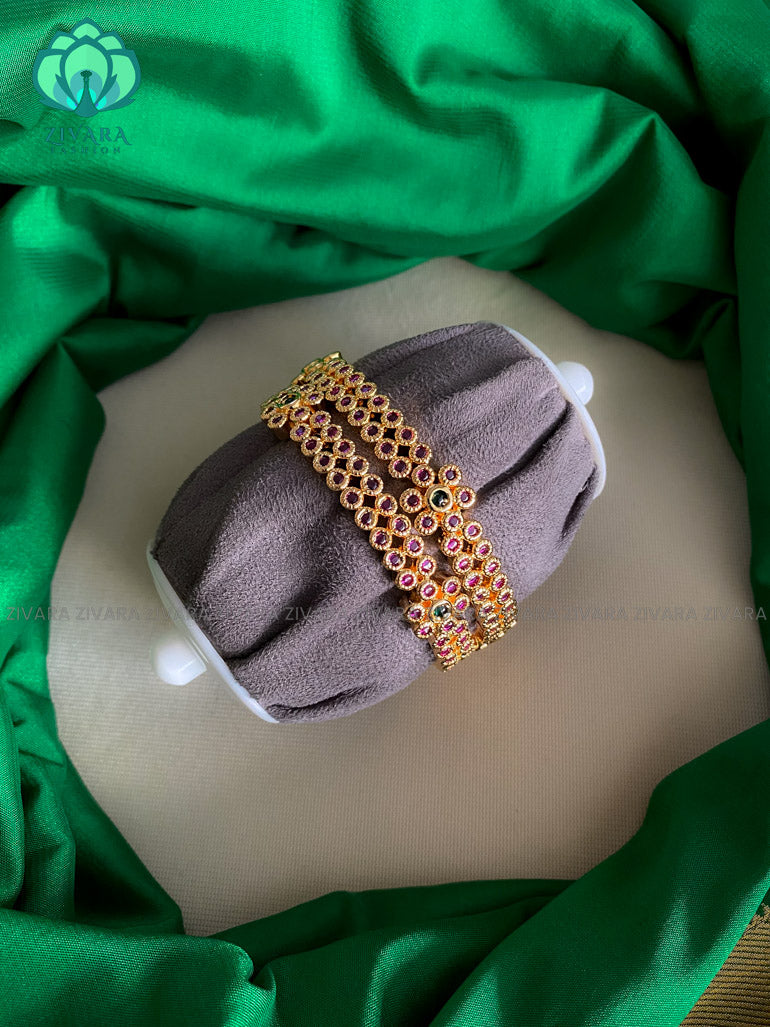 2 piece cz matte finish real kemp stone bangles-latest bangles design