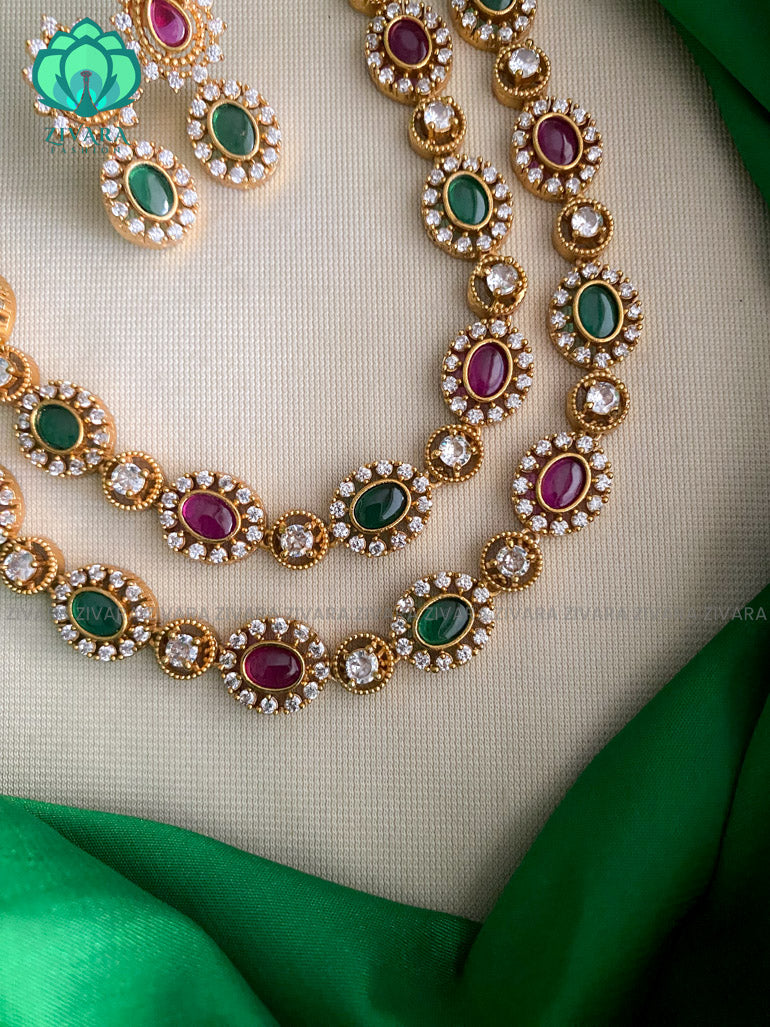 Two step ruby and green stone neckwear with earrings- latest pocket friendly south indian jewellery collection