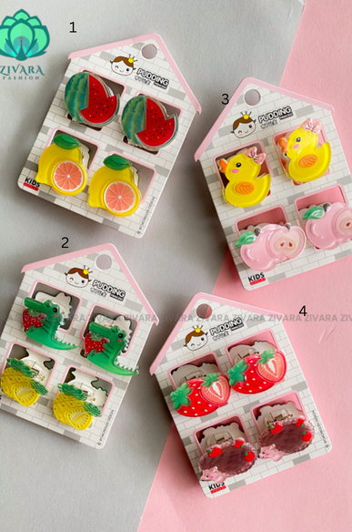 Pack of 4 Cute themed clutch clips -Trending premium quality hair accessories at best price for kids