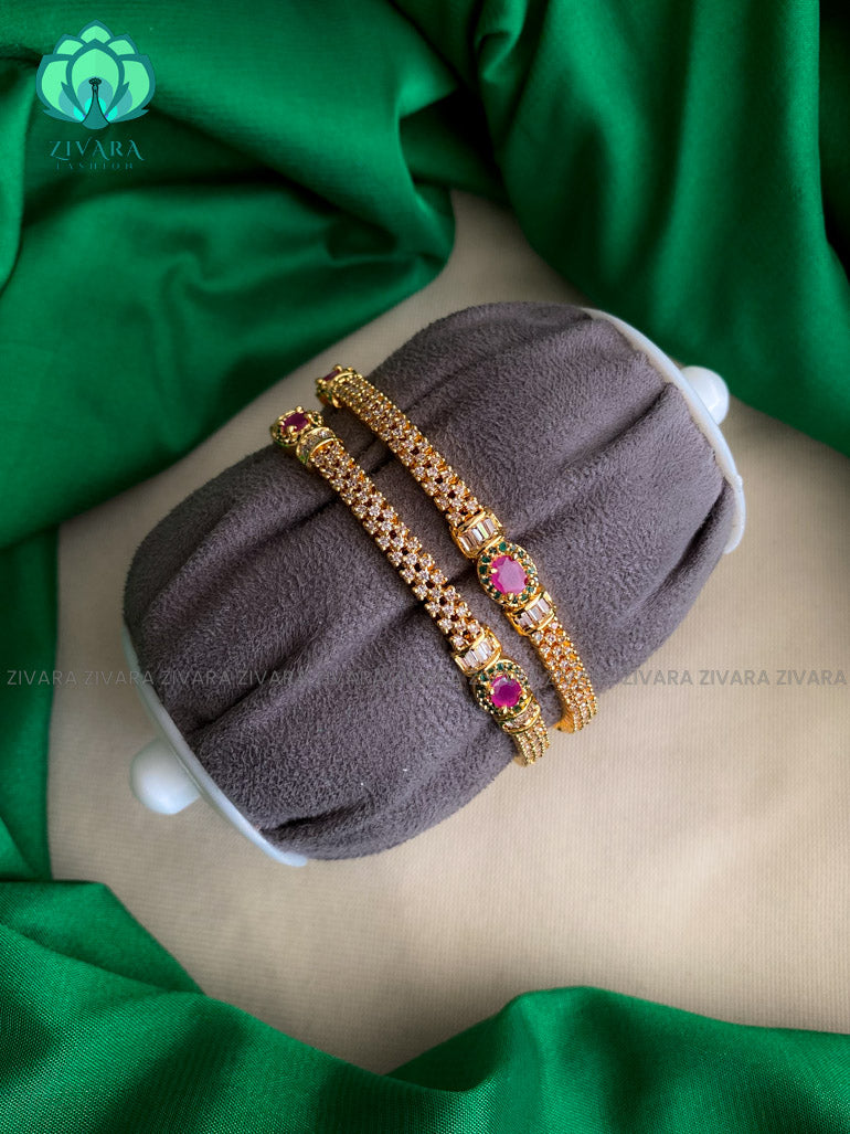 2 piece white stones designer bangles- vintage finish-latest bangles design