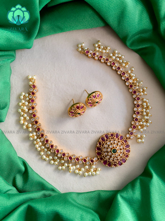 Hotselling guttapusalu choker with earrings -  latest bridal jewellery CZ Matte collection