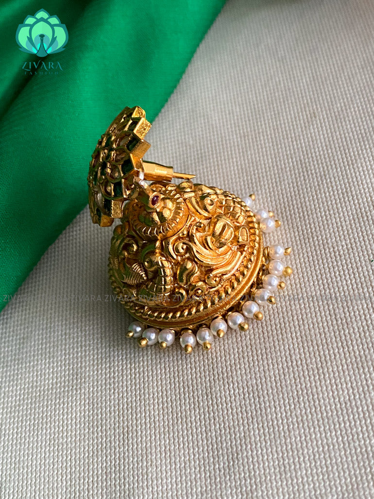 VINTAGE FINISH big green bridal jhumkas-latest jewellery collection