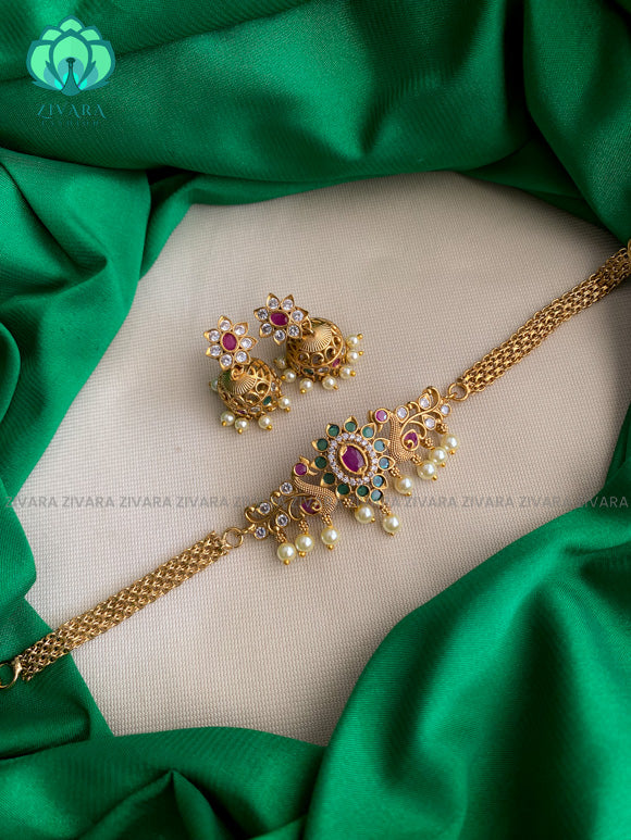 KIDS exclusive SMALL SIZE CHOKER (3 inches) WITH EARRINGS - Premium quality CZ Matte collection-south indian jewellery