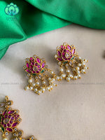 Real kemp lotus Neckwear with earrings- CZ Matte Finish- Zivara Fashion