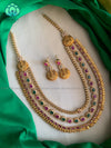 3 Step temple midchest neckwear with earrings- CZ Matte Finish- Zivara Fashion