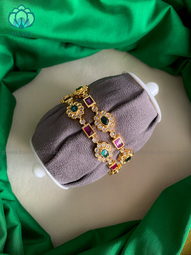 2 piece Microgold polish designer floral bangles- gold lookalike -latest bangles design