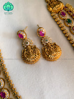 3 Step temple midchest neckwear with earrings- CZ Matte Finish- Zivara Fashion