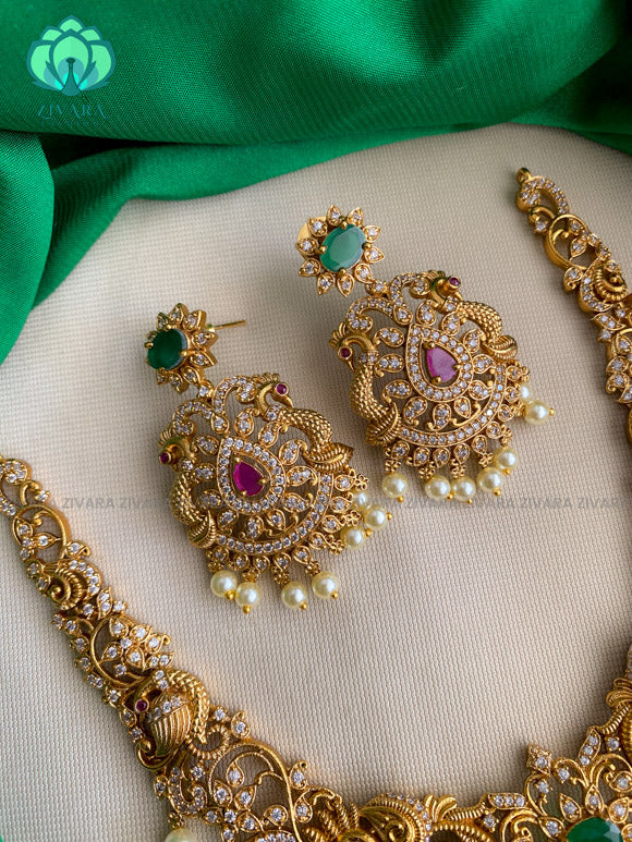 Bridal stone neckwear with earrings - latest jewellery designs- Zivara Fashion