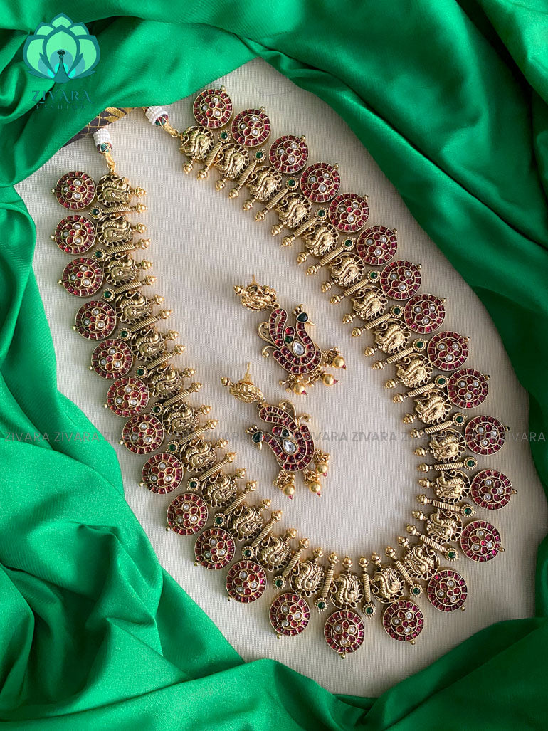 Brilliant finish heavy annapakshi bridal Haaram with earrings- CZ Matte Finish- Zivara Fashion