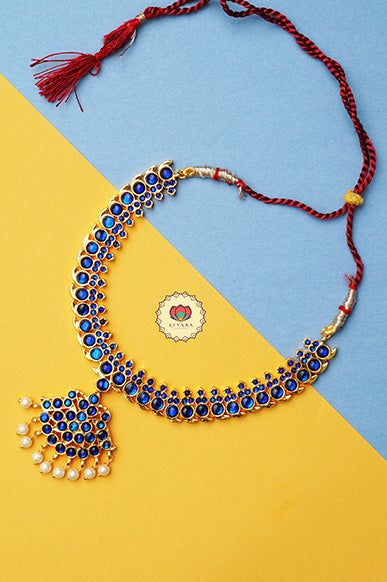 Anuja- kemp jewellery - Zivara fashion- south indian kemp neckwear for women- Blue