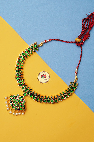 Anuja- kemp jewellery - Zivara fashion- south indian kemp neckwear for women- green