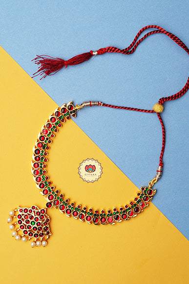 Anuja- kemp jewellery - Zivara fashion- south indian kemp neckwear for women- Red and green