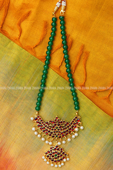 Azhagi - Traditional kemp neckwear with agate beads-south indian kemp neckwear for women