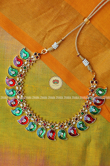 Kavitha - Traditional mango neckwear green - south indian kemp jewellery