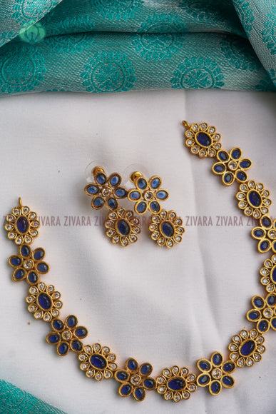 Amazing and gold look like motif free floral necklace with earrings CZ matte Finish- Zivara Fashion
