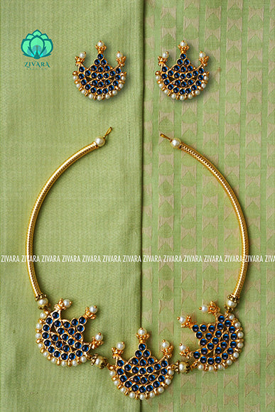 Sindhuja  - Traditional three moon  neckwear with earrings-south indian kemp neckwear for women