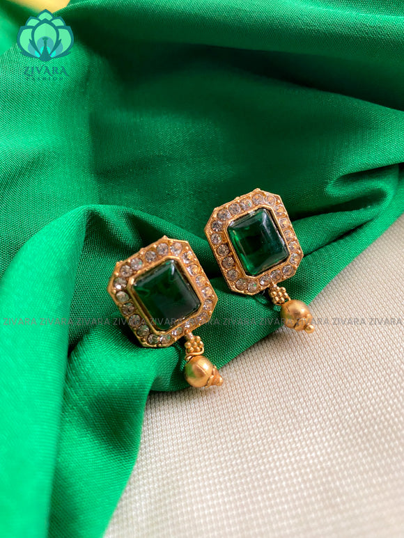 Cute matte finish simple choker with earrings-latest south indian jewellery-GREEN
