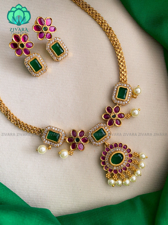 REAL KEMP BOX MOTIF -TRADITIONAL CHOKER COLLECTION WITH EARRINGS- LATEST JEWELLERY COLLECTION