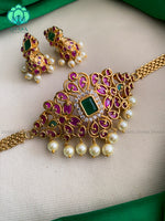 Real kemp stones ruby and green choker with earrings-Swarna- latest pocket friendly south indian jewellery collection