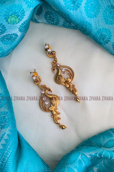 Big size Cz matte gold look alike temple studs- zivara fashion-earring for women