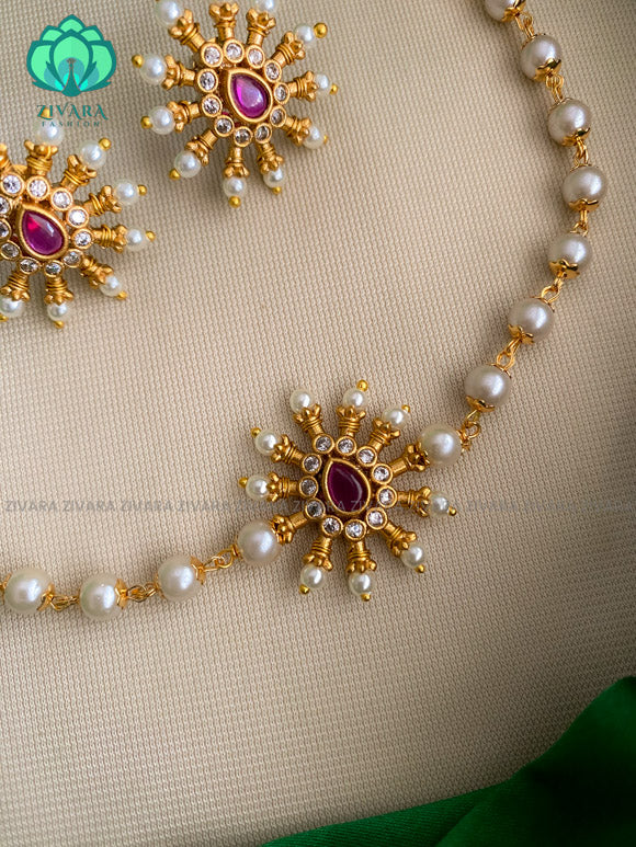 Ruby tear pendant - Traditional south indian premium neckwear with earrings- Zivara Fashion- latest jewellery design
