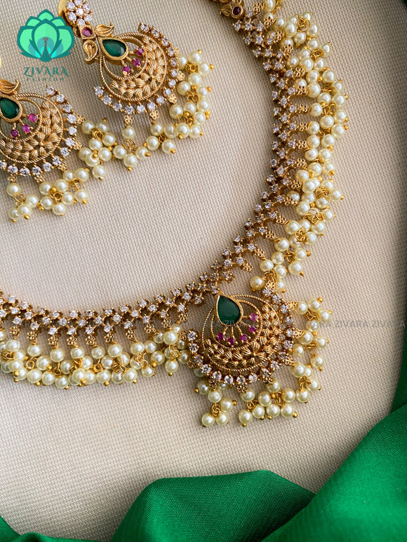MODERN GUTTAPUSALU  NECKWEAR WITH EARRINGS   - Premium quality CZ Matte collection-south indian jewellery